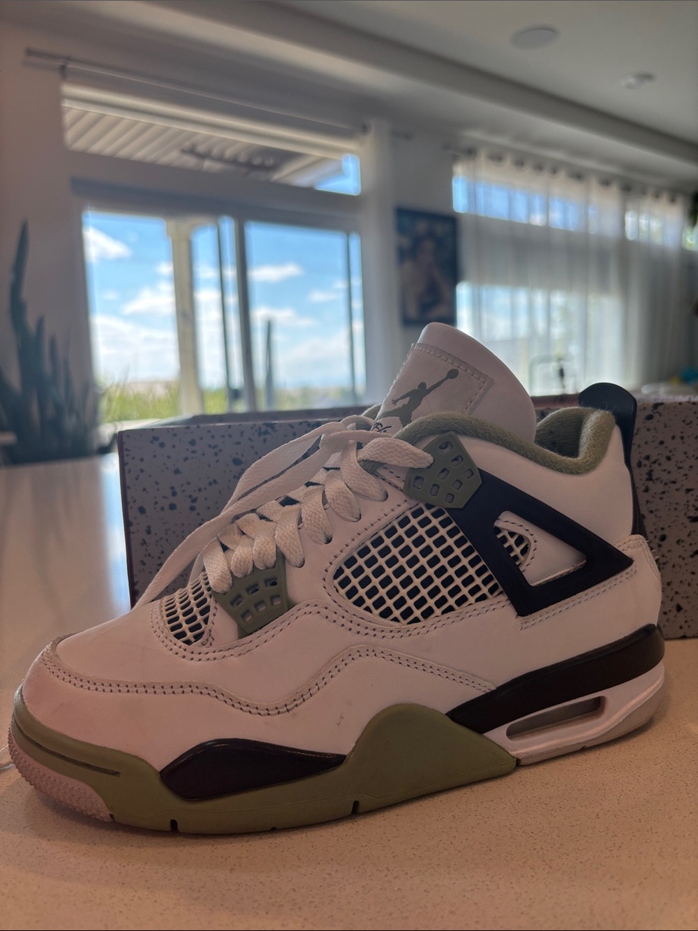 Jordan White Olive Black Retro Basketball Sneaker
